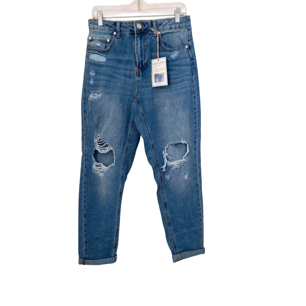 Indigo Rein Women's Denim Jeans Size 9 Medium Wash Distressed NWT